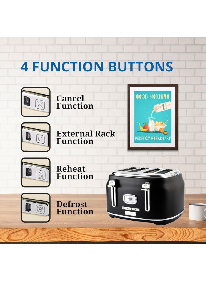 Westinghouse Retro 4-Slice Toaster - Six Adjustable Browning Levels - with Self Centering Function & Crumb Tray - Including Warm Rack for Bread, Bagels, Sandwiches, & Croissants - Black - Image 5