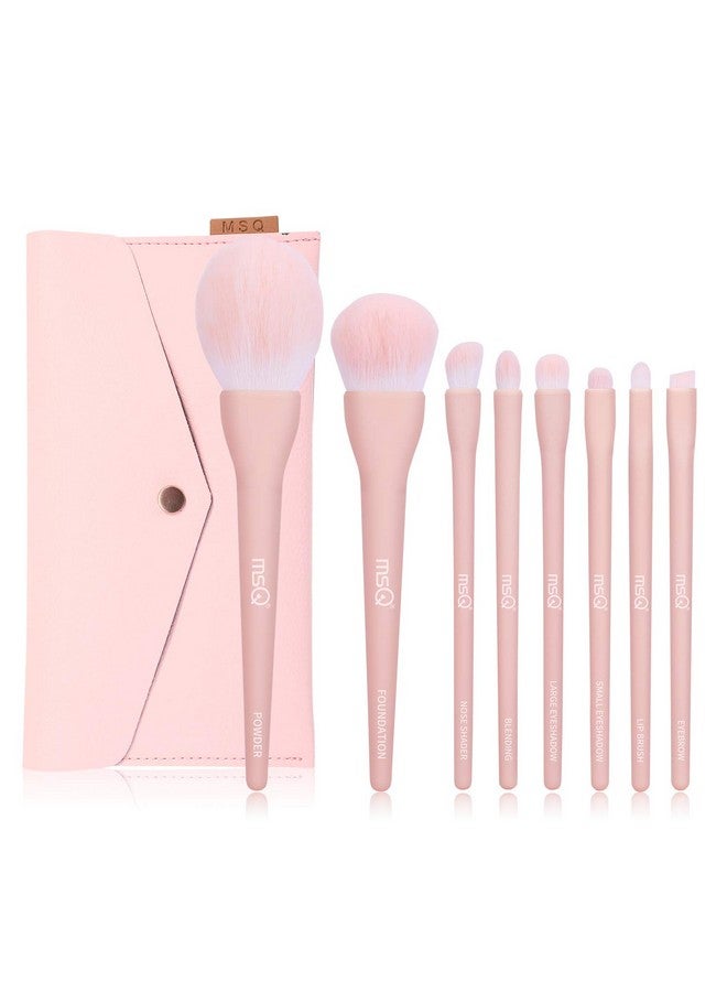MSQ Make Up Brushes 8Pcs Makeup Brush Set Foundation Brush Blending Brush Eyeshadow Brushes Eye Brushes Set With Bag (Pink) - Image 1