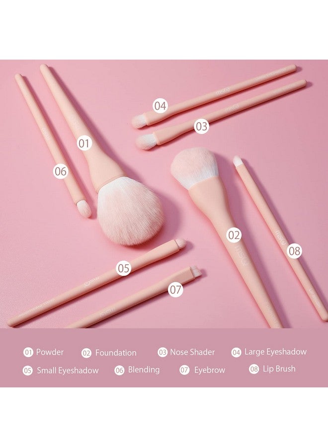 MSQ Make Up Brushes 8Pcs Makeup Brush Set Foundation Brush Blending Brush Eyeshadow Brushes Eye Brushes Set With Bag (Pink) - Image 2
