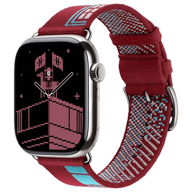 Adjustable Red Nylon Loop Strap Smartwatch Band Compatible with Apple Watch 38 40 41 42 44 45 49mm with Fit Replacement Strap - Image 1