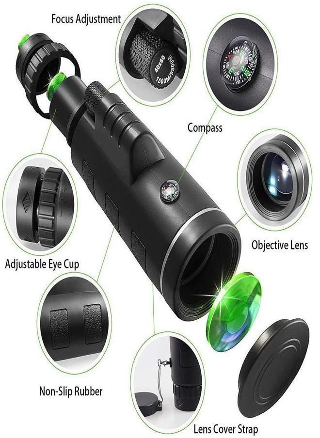 Generic Monocular Telescope Clear Vision for Adults&Kids, Waterproof Prism Monoculars for Bird Watching Hunting Camping,Cool Stuff Gifts for Outdoorsman,with Smartphone Adapter & Tripod  - Image 3