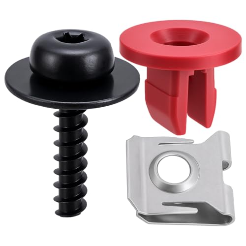 Lantee 10 Set (30 Pcs) Splash Shield Screw & U Nut Clip Kit – T30 Torx Bolt with Red Nylon Retainer & Stainless U Nut – Fits for Ford Escape, Focus, Fusion, Explorer, C-Max, Transit Connect - Image 1