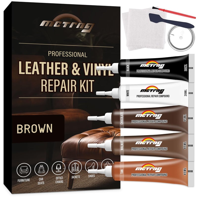 MCTRHG Brown Leather & Vinyl Repair Kit, Faux Leather Couch Repair Kit for Cat Scratch, Rips, Cracks on Couch, Sofa, Furniture, Car Seats, Shoes, Jacket, Purse, for Artificial, Bonded, Genuine Pleather - Image 1