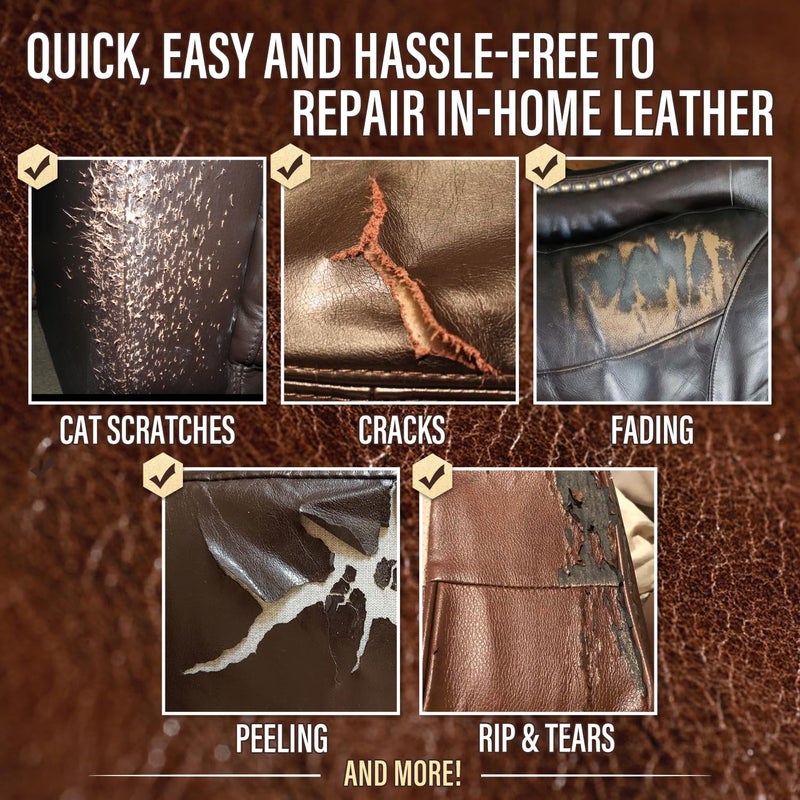 MCTRHG Brown Leather & Vinyl Repair Kit, Faux Leather Couch Repair Kit for Cat Scratch, Rips, Cracks on Couch, Sofa, Furniture, Car Seats, Shoes, Jacket, Purse, for Artificial, Bonded, Genuine Pleather - Image 2