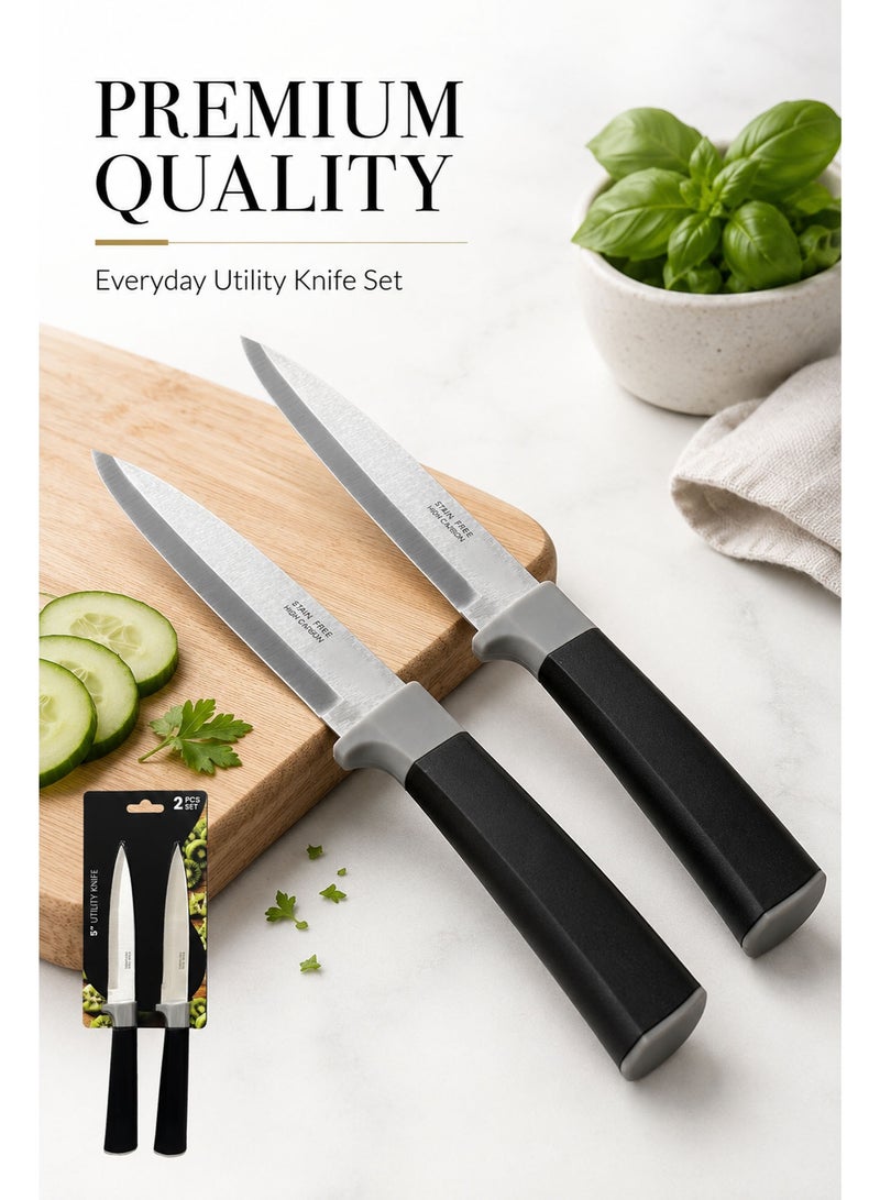 2-Piece 5-Inch Utility Knife Set – High-Grade Stainless Steel Kitchen Prep Knives with Ergonomic Non-Slip Soft-Touch Handles for Fruits, Vegetables & Meat - Image 5