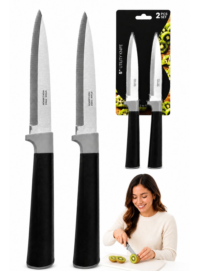 2-Piece 5-Inch Utility Knife Set – High-Grade Stainless Steel Kitchen Prep Knives with Ergonomic Non-Slip Soft-Touch Handles for Fruits, Vegetables & Meat - Image 1