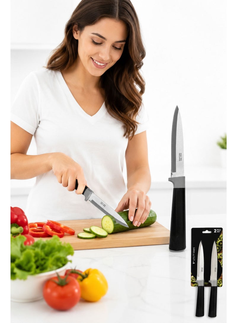 2-Piece 5-Inch Utility Knife Set – High-Grade Stainless Steel Kitchen Prep Knives with Ergonomic Non-Slip Soft-Touch Handles for Fruits, Vegetables & Meat - Image 4