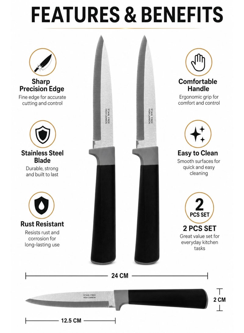 2-Piece 5-Inch Utility Knife Set – High-Grade Stainless Steel Kitchen Prep Knives with Ergonomic Non-Slip Soft-Touch Handles for Fruits, Vegetables & Meat - Image 3
