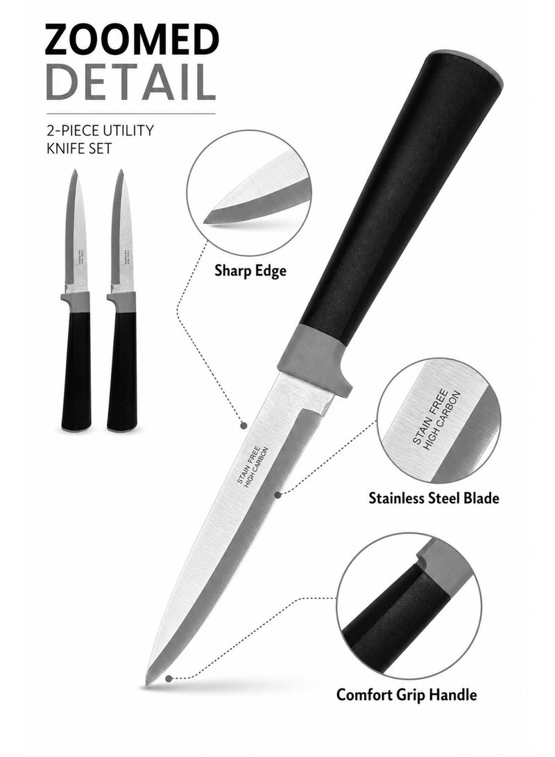 2-Piece 5-Inch Utility Knife Set – High-Grade Stainless Steel Kitchen Prep Knives with Ergonomic Non-Slip Soft-Touch Handles for Fruits, Vegetables & Meat - Image 2