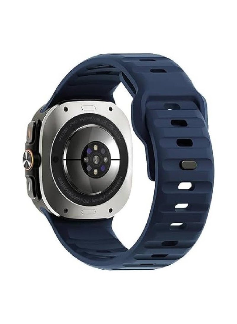 سوار ساعة من السيليكون الناعم لساعة سامسونج جالاكسي ووتش ألترا 47 مم - سوار رياضي يسمح بمرور الهواء للرجال والنساء، متوافق مع ساعة جالاكسي ووتش 7 ألترا (أزرق داكن) - Image 2