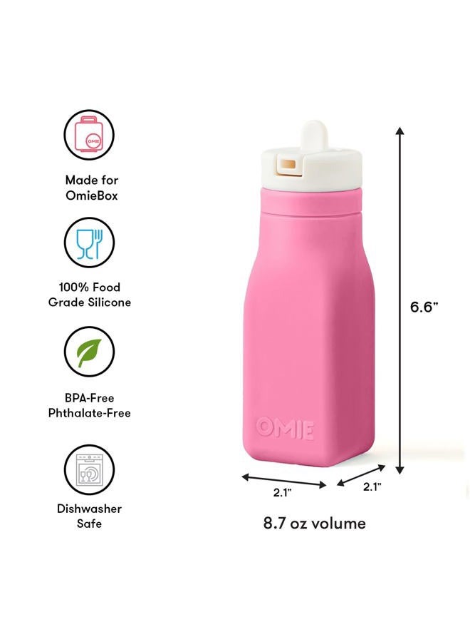 OMIE Box Reusable Silicone Water Bottle - 8.7 oz, Straw Top, BPA-Free & Phthalate-Free, Leak-Proof (Pink) - Image 4