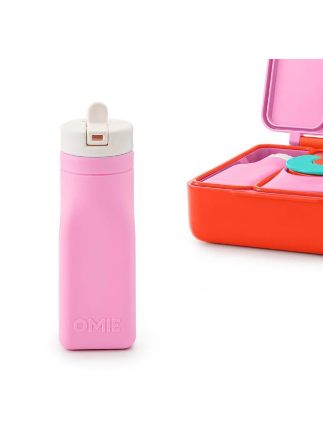 OMIE Box Reusable Silicone Water Bottle - 8.7 oz, Straw Top, BPA-Free & Phthalate-Free, Leak-Proof (Pink) - Image 1
