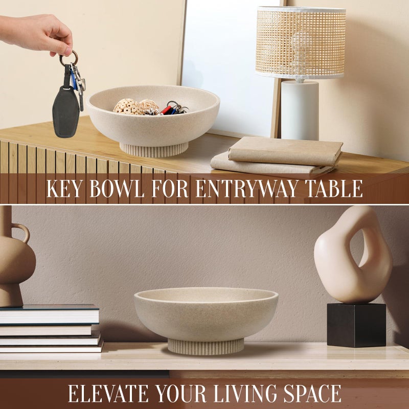 Deobath Large Resin Pedestal Decorative Bowl - Modern Handicraft Bowls for Home Decor - Fruit Bowl for Kitchen Counter - Key Bowl for Entryway Table,Artificial Stone Beige - Image 5