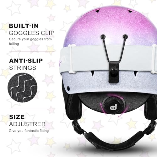 Odoland Kids Ski Helmet, Snow Helmet with Ski Goggles for Boys and Girls, Safety Youth Snowboard Sports Helmets and Goggles Set for Children Ages 6-14,Sparkly Gradient Purle, XS - Image 5