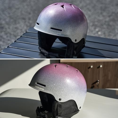 Odoland Kids Ski Helmet, Snow Helmet with Ski Goggles for Boys and Girls, Safety Youth Snowboard Sports Helmets and Goggles Set for Children Ages 6-14,Sparkly Gradient Purle, XS - Image 2