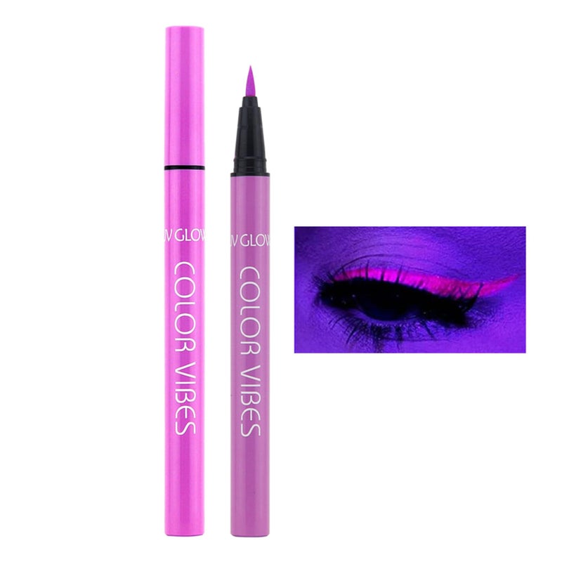 Wismee UV Glow Neon Liquid Eyeliner, Matte Colored Eyeliners Pen, Rainbow Colorful Neon Eyeliner Pencil Pigmented Waterproof Smudgeproof Long Lasting Eye Liner for Halloween Christmas Makeup (Purple) - Image 1