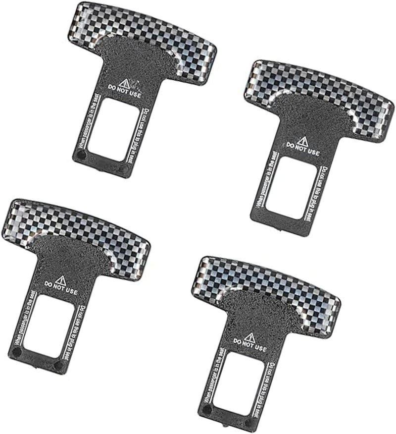 Seat Belt Alarm Stopper 4Pcs Carbon Fiber & Aluminum Alloy Quick Installation Universal Seat Belt Clip - Sleek Durable Design Seat Belt Canceler for Pet Owners Drivers Multiple Vehicles - Image 1