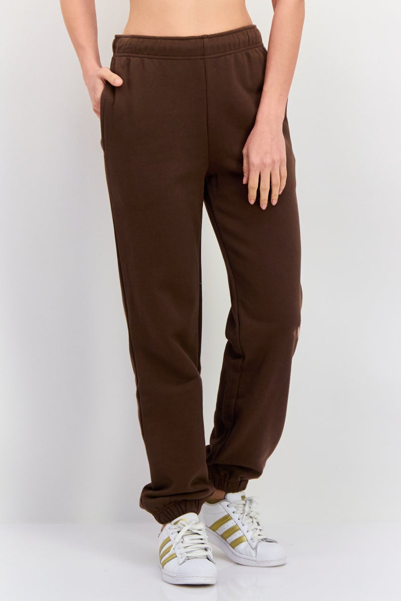 NIA Women Regular Fit Drawstring Plain Sweatpants, Brown - Image 1