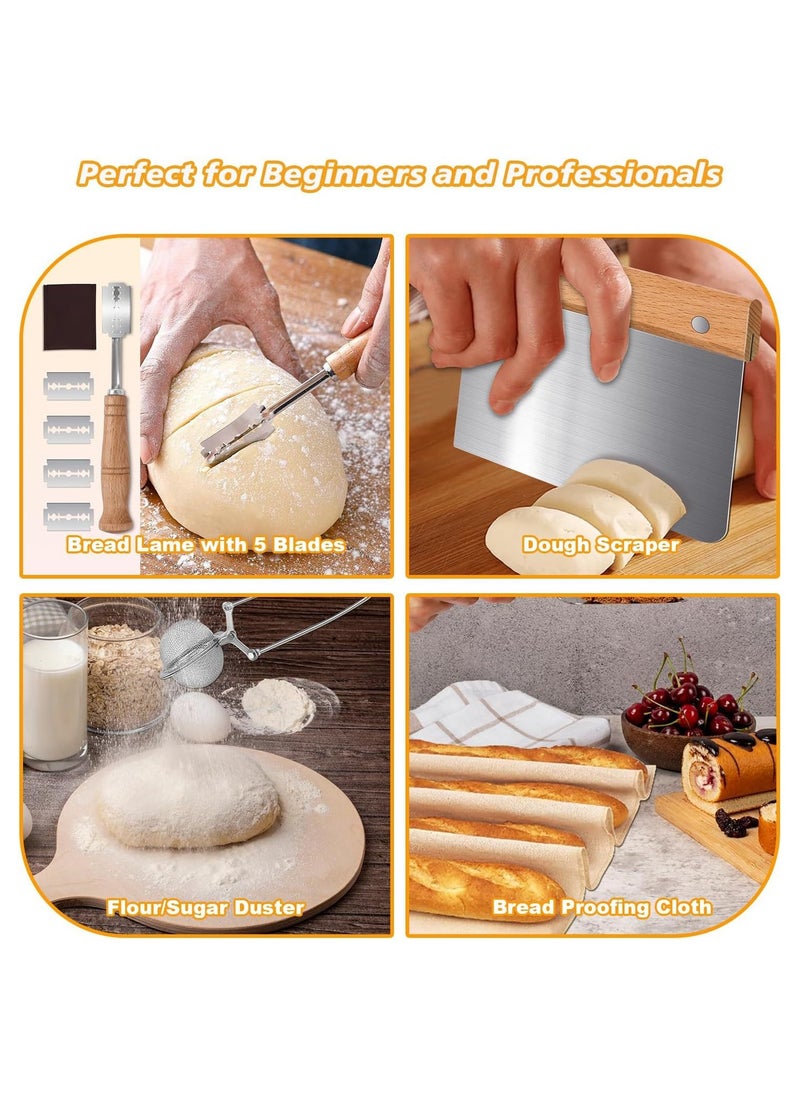 AirYoung 14PCS Sourdough Starter Kit, Sourdough Bread Baking Supplies,Round & Oval Rattan Banneton Bread Proofing Baskets Set, Bread baking tools,Silicone bread Sling  - Image 4