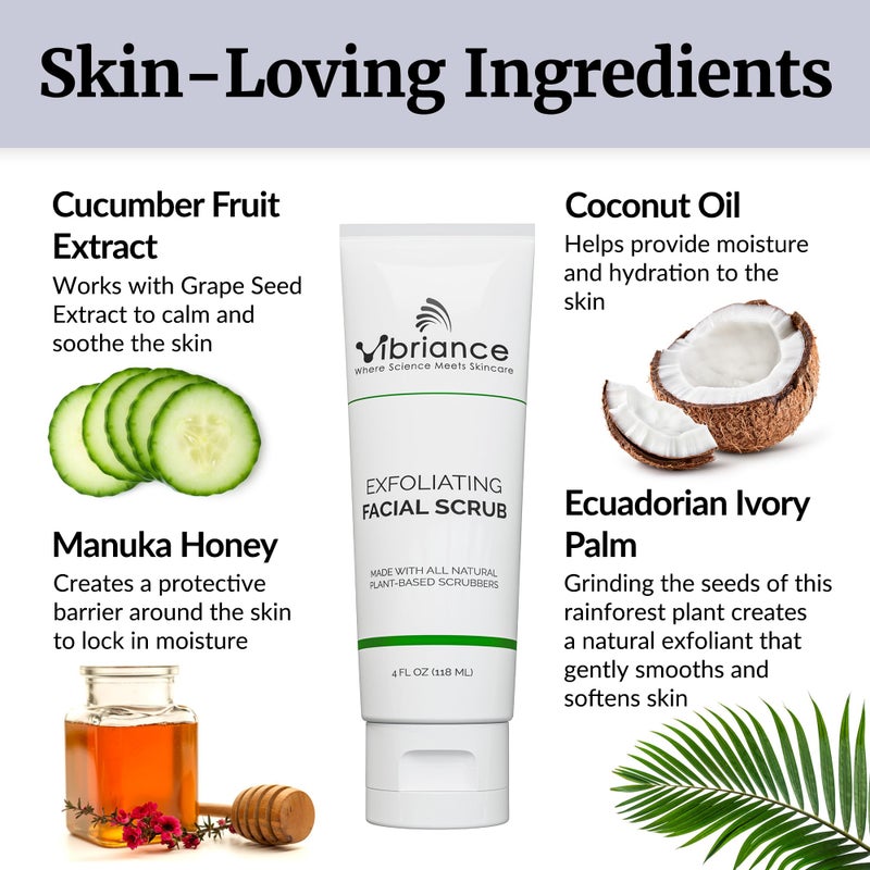 Vibriance Ultra-Gentle Face Scrub, 4 fl oz - Exfoliating Facial Wash Unclogs Pores - Sulfate and Paraben-Free Exfoliator For All Skin Types - Made with Natural Ingredients - Image 4