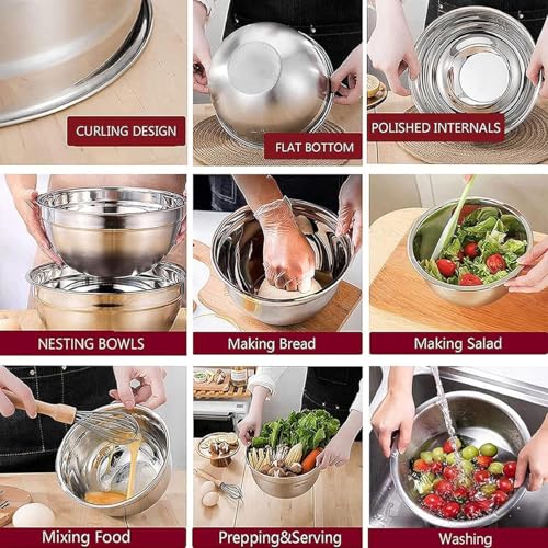 Shiyon Stainless Steel Mixing Bowls Set Without Lid-Silver (5 Bowl Set) - Image 3