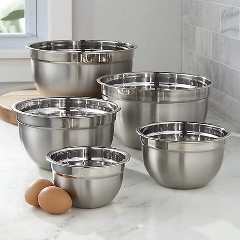Shiyon Stainless Steel Mixing Bowls Set Without Lid-Silver (5 Bowl Set) - Image 5