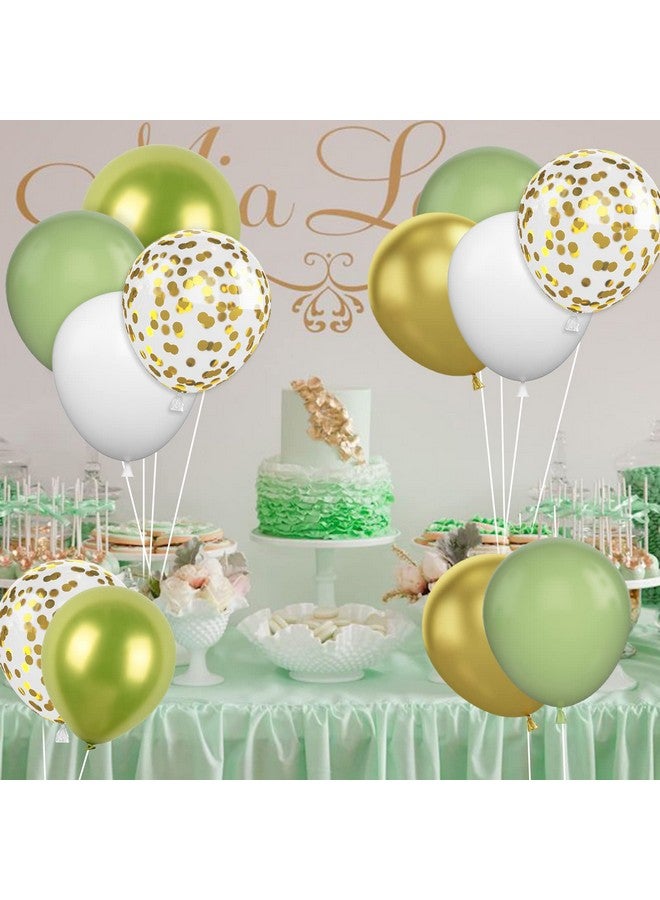 Biapian Green Gold Balloons Set, 60Pcs Sage Green White Balloons, 12Inch Retro White Latex Balloons Metallic Green Gold Helium Balloons Birthday Party Decoration For Birthday Wedding Baby Shower Supplies - Image 4