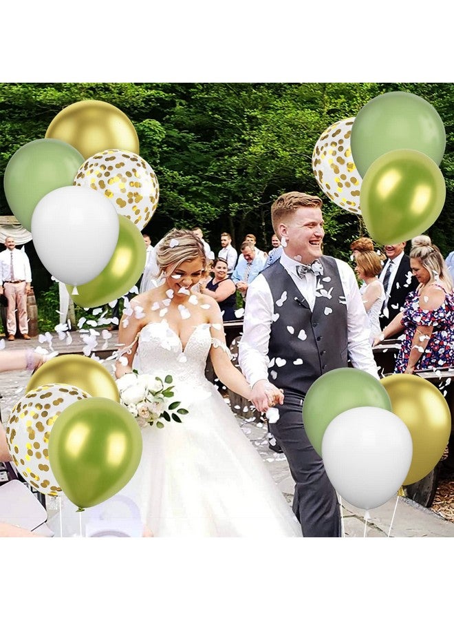 Biapian Green Gold Balloons Set, 60Pcs Sage Green White Balloons, 12Inch Retro White Latex Balloons Metallic Green Gold Helium Balloons Birthday Party Decoration For Birthday Wedding Baby Shower Supplies - Image 5