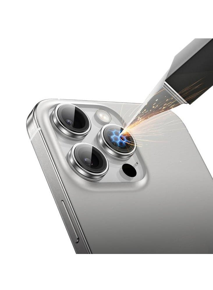 GREEN LION iPhone 16 Pro & 16 Pro Max Silicone Camera Lens Protector / High Transparency / Full Coverage - Silver - Image 3