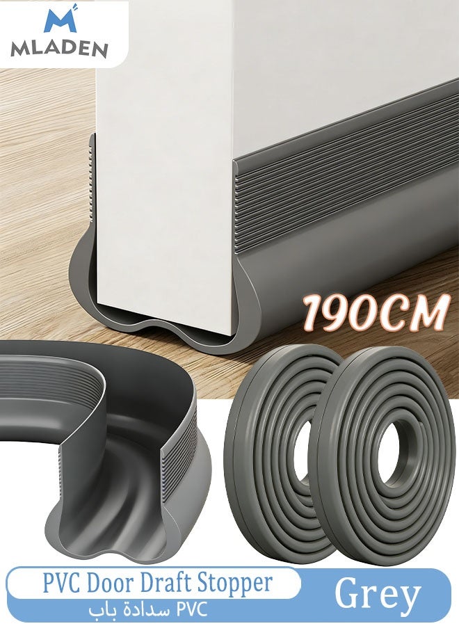 MLADEN 190CM Door Draft Stopper Weather Stripping Door Seal PVC Seal Strip Cuttable Soundproof Door Seal Door Bottom Sealing Strips Suitable for Exterior and Interior Doors, Dustproof, Soundproof, Weatherproof Strip (Grey) - Image 1