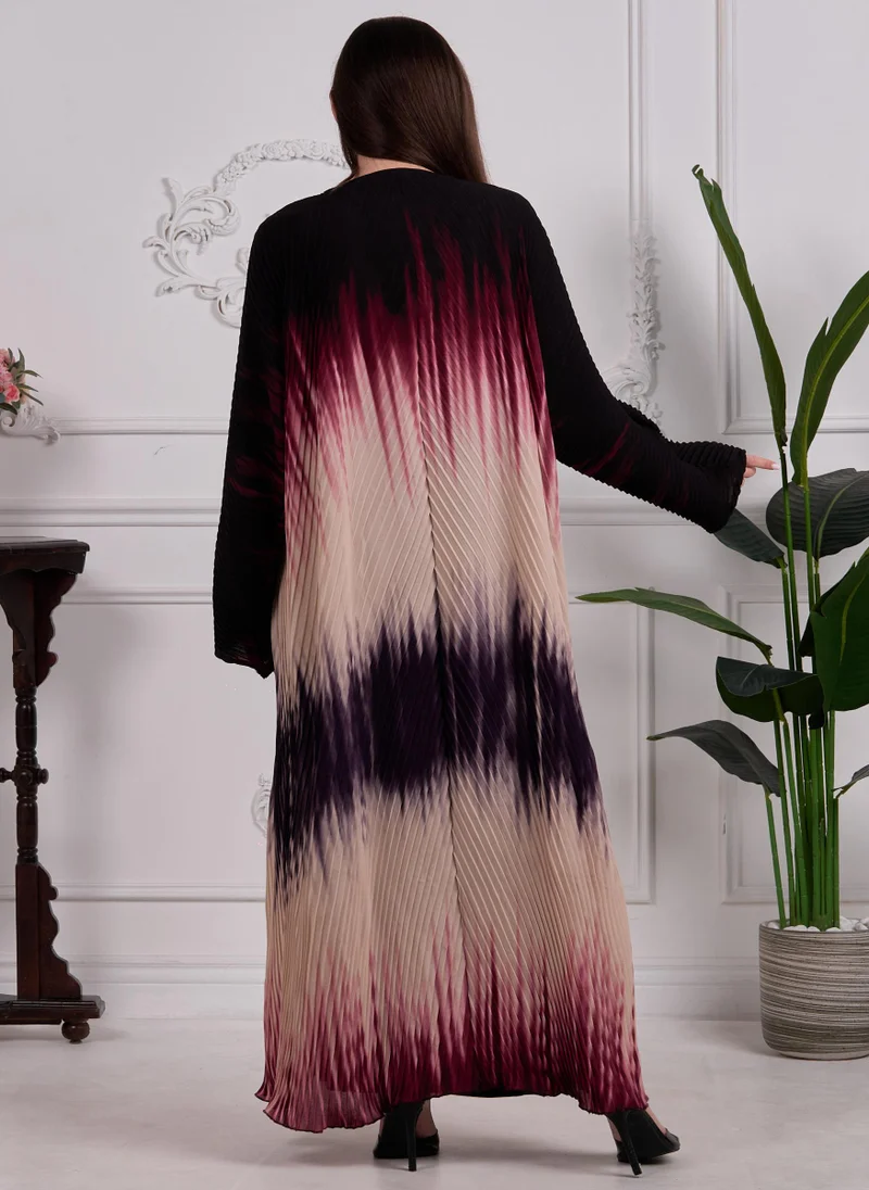 كوتور لابس Multicolored Pleated Abaya with Sheila