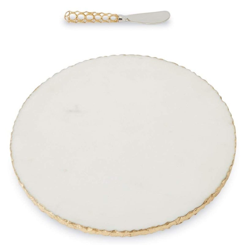 mud pie Mud Pie Gold Edge Marble Serving Board Set with Spreader One Size White 