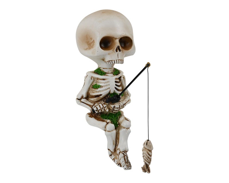 DS.DISTINCTIVE STYLE DS. DISTINCTIVE STYLE Style Fishing Skeleton Statue 4.5 Inch Mini Skull Figurines Halloween Gothic Decor Resin Cute Skull Fisher Sculpture for Outdoor Garden Pond Fountain Poolside - Image 1