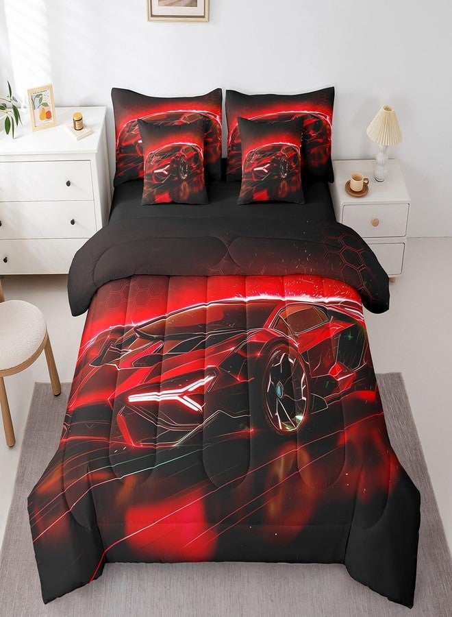 Feelyou Kids Boys Race Car 7 Piece Bedding Set King Size Red Sports Car Comforter Set with Sheets for Kids Teens Boys Girls Extreme Sports Theme Bed in a Bag Speed Luxury Car Bed Set - Image 3