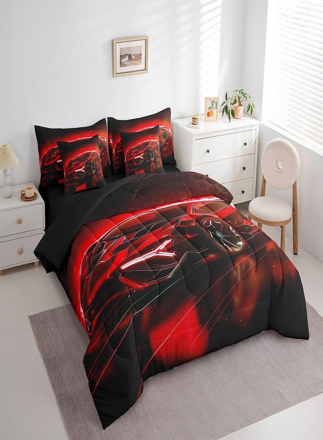 Feelyou Kids Boys Race Car 7 Piece Bedding Set King Size Red Sports Car Comforter Set with Sheets for Kids Teens Boys Girls Extreme Sports Theme Bed in a Bag Speed Luxury Car Bed Set - Image 2