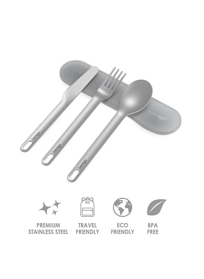 Bentgo 3 - Pieces Stainless Travel Utensil Set Reusable Silverware Set With Carrying Case, High - Grade Premium Steel, Bpa - Free Case, Eco - Friendly Ideal For Travel, Camping, And office Use - Grey  - Image 4