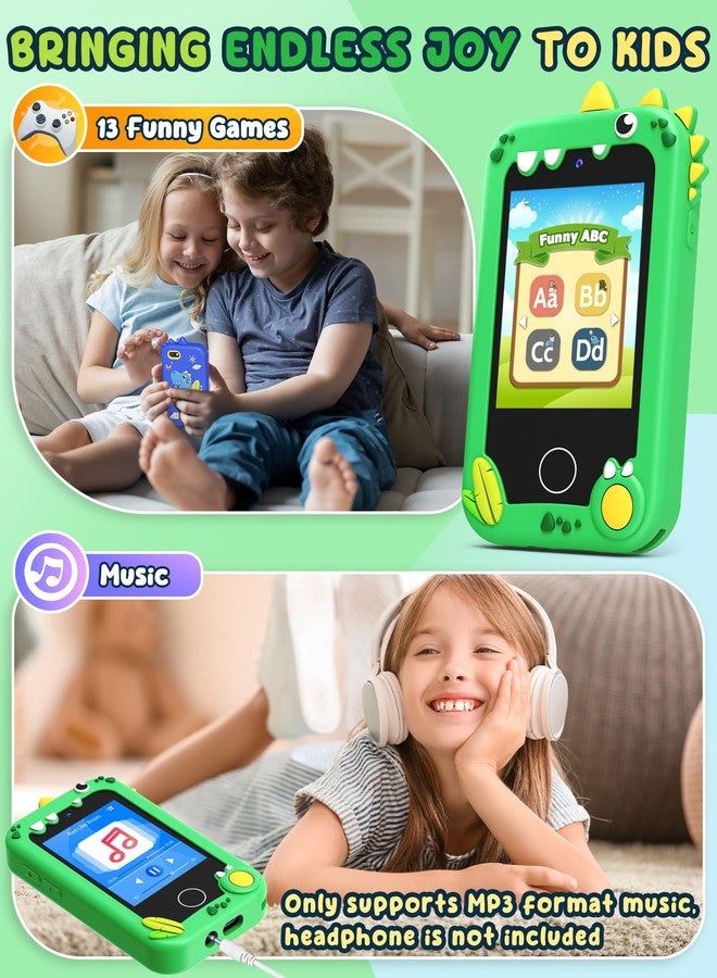 UCIDCI Dinosaur Kids Smart Phone Toys for Boy Dual Camera & Music Player Toddler Selfie Phone Toys Road Trip Toys with Learning Games, Christmas, Birthday Gifts for 3 4 5 6 7 Year Old Green - Image 3