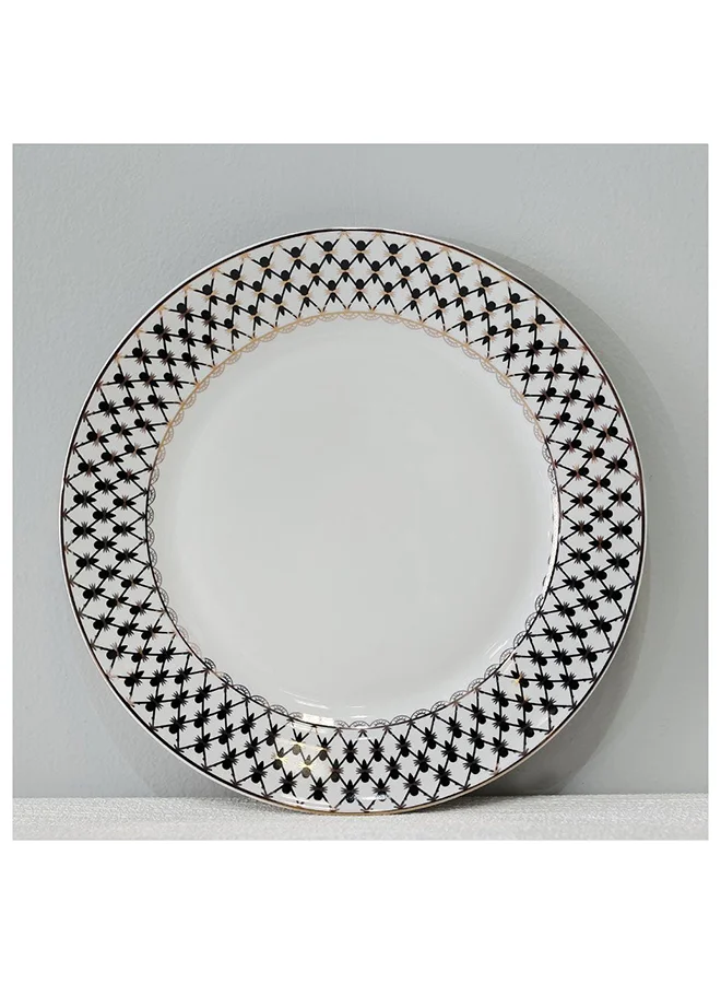 DANUBE HOME Delvine 32 Piece New Bone China Dinner Set Includes Dinner Plate Soup Plate Bowls Cups Saucers For Kitchen And Dining Room Serve 6 37.5X27.5X28.5 Cm Gold