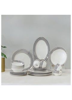 DANUBE HOME Delvine 32 Piece New Bone China Dinner Set Includes Dinner Plate Soup Plate Bowls Cups Saucers For Kitchen And Dining Room Serve 6 37.5X27.5X28.5 Cm Gold  - Image 1