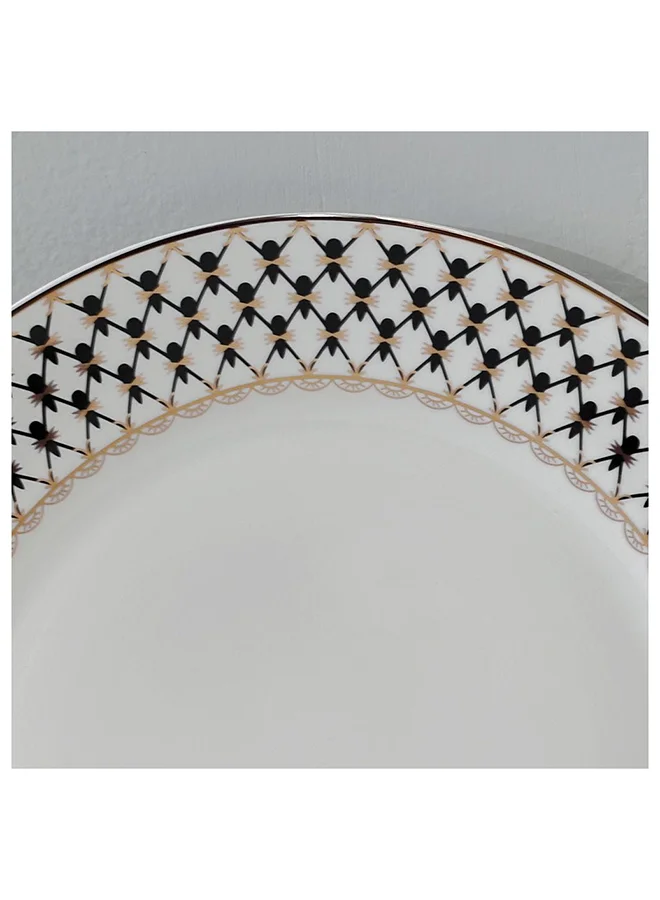 DANUBE HOME Delvine 32 Piece New Bone China Dinner Set Includes Dinner Plate Soup Plate Bowls Cups Saucers For Kitchen And Dining Room Serve 6 37.5X27.5X28.5 Cm Gold