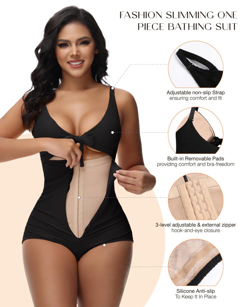 SHAPSHE Women's Tummy Control Swimsuits Slimming Cute One Piece Tummy Control Bathing Suits Ruffle V Neck Swimwear Push Up Swimsuit Black - Image 3
