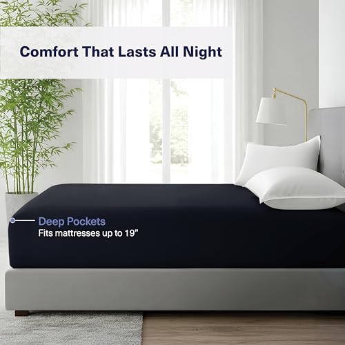 Kickoff Home Kickoff Viscose Bamboo Fitted Sheet King Size, 100% Organic Cooling Sheets Fitted ONLY Viscose Bamboo Sheets King Size Bed Sheet for Hot Sleepers, Extra Deep Pocket, 4 Corner Strap (K, Onyx Black) - Image 4