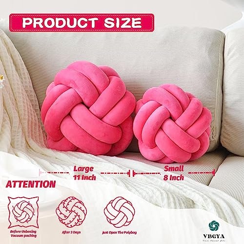 VBGYA Knot Pillow Ball, Soft Home Decorative Throw Pillows Cushion, Round Changeability Knotted Pillows, Modern Home Handmade Cushions for Bedroom, Sofa, Couch (8 Inch, Hot Pink) - Image 2