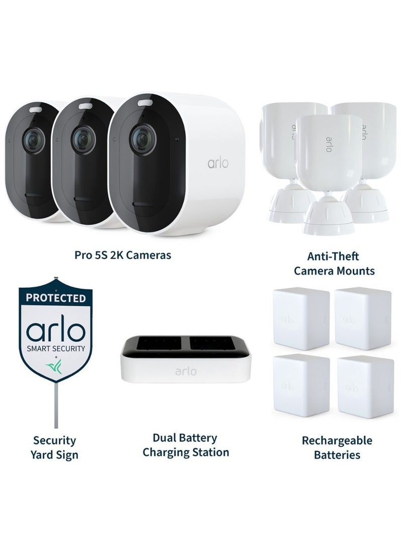 ARLO Arlo Pro 5S 2K 3 Camera Indoor/Outdoor Wire Free Spotlight Security Camera Bundle White  - Image 2