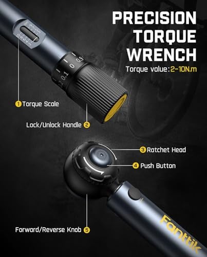 Fanttik WB10 Nova 1/4 Inch Drive Mini Bike Torque Wrench Set, 2-10 Nm/1.47-7.37ft-lb, 14 Bits Dual-Direction Click Adjustable 72-Tooth Torque Wrench Set for Bicycle - Image 5