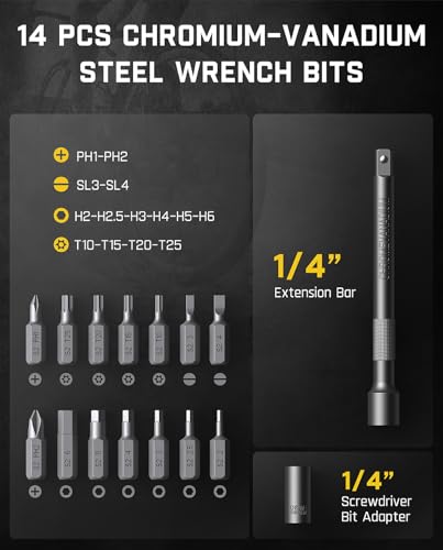 Fanttik WB10 Nova 1/4 Inch Drive Mini Bike Torque Wrench Set, 2-10 Nm/1.47-7.37ft-lb, 14 Bits Dual-Direction Click Adjustable 72-Tooth Torque Wrench Set for Bicycle - Image 4