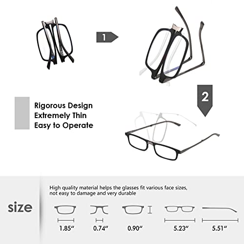 SKYOAK Evolved Folding Reading Glasses For Women Men Blue Light Blocking Anti UV Eyestrain Foldable Portable Compact Readers with Flat Hard Case Pocket Computer glasses 2.5 BLACK - Image 3