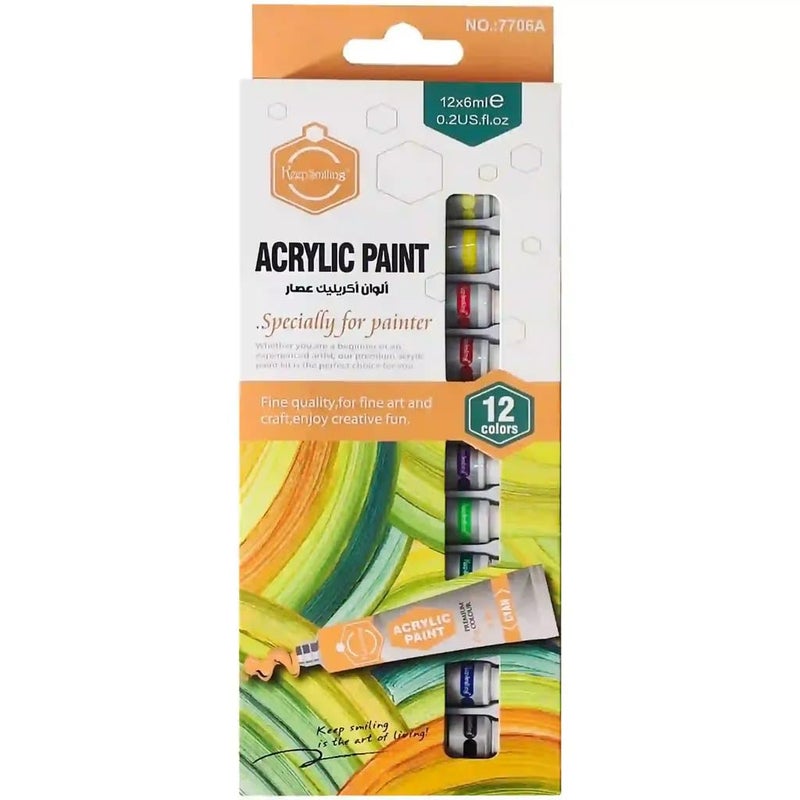 MURCY Simply Acrylic Color Tube Set - 12 Tubes x 6ml | Vibrant Colors for Canvas, Wood, and Fabric - Image 1