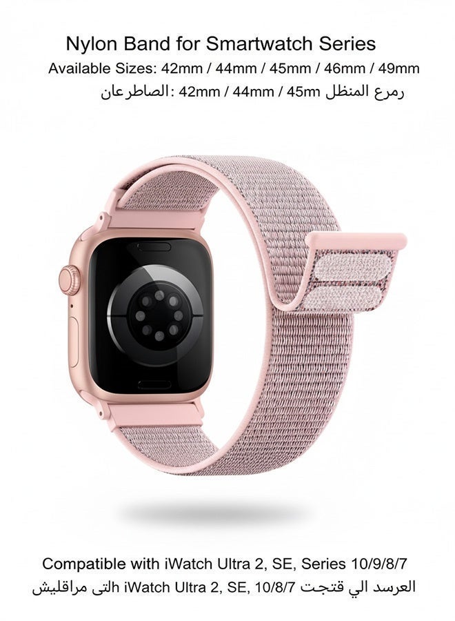 Neyecam Breathable Nylon Loop Sport Band for Apple Watch 44mm/45mm/46mm/49mm,Adjustable Lightweight Strap Compatible with iWatch Ultra 2, SE, Series 10/9/8/7, Sweatproof Replacement Band for Men & Women (Pink) - Image 2