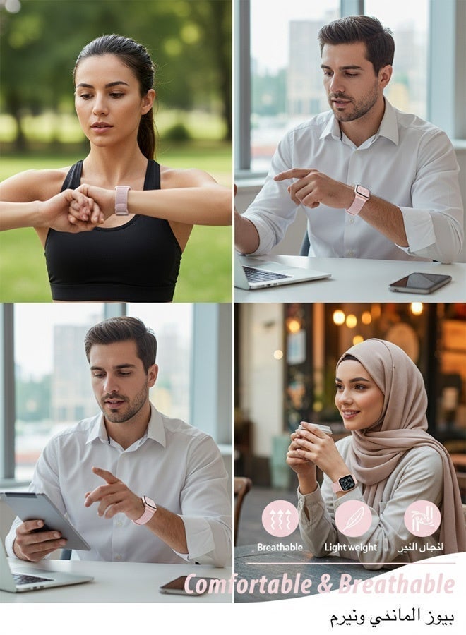 Neyecam Breathable Nylon Loop Sport Band for Apple Watch 44mm/45mm/46mm/49mm,Adjustable Lightweight Strap Compatible with iWatch Ultra 2, SE, Series 10/9/8/7, Sweatproof Replacement Band for Men & Women (Pink) - Image 4